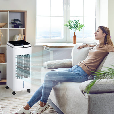HOMCOM 3-in-1 Evaporative Air Cooler with 4L Water Tank, Portable Fan Cooler with Automatic Oscillation, Timer, Remote, White 