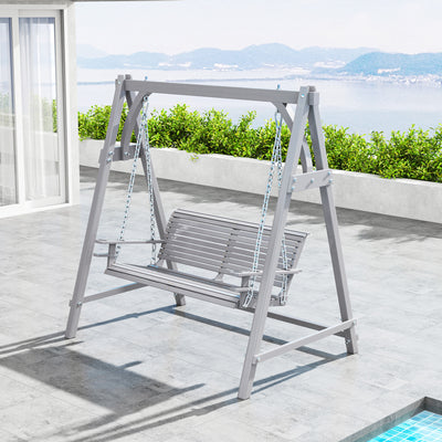 Outsunny 2 Seater Garden Swing Seat Larch Wood Swing Chair Hammock Bench Lounger - Grey 
