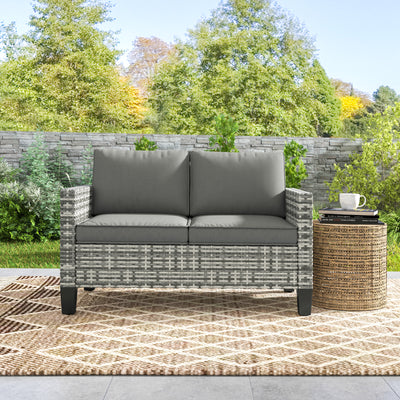 Outsunny Two-Seater Rattan Outdoor Sofa - Light Grey 
