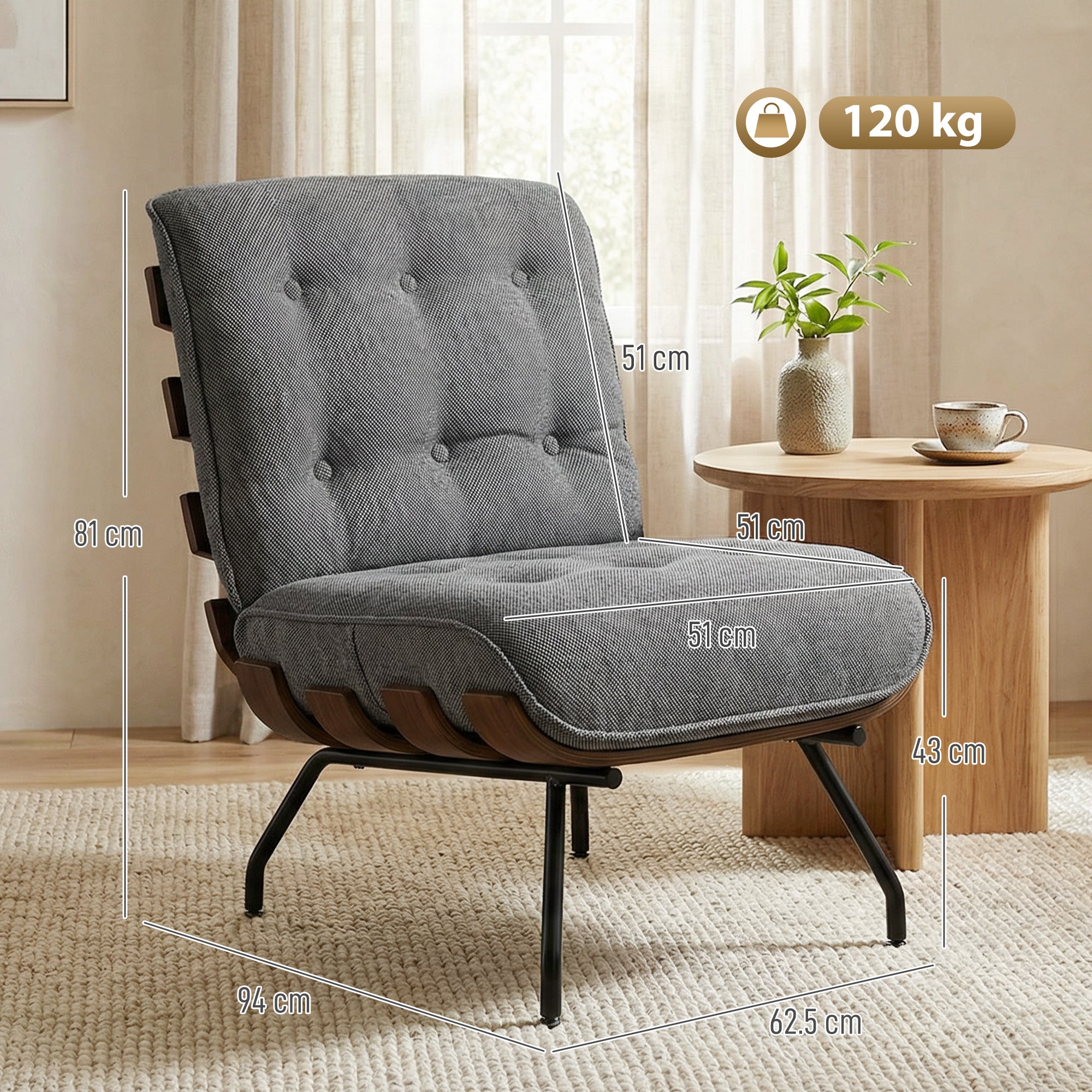 HOMCOM Accent Chair, Linen-look Fabric Reading Chair with Spring Cushion, Slatted Support, Steel Frame, Dark Grey 