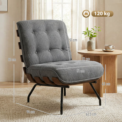 HOMCOM Accent Chair, Linen-look Fabric Reading Chair with Spring Cushion, Slatted Support, Steel Frame, Dark Grey 