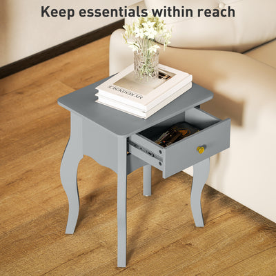 HOMCOM French Style Side Table with Drawer - Grey 