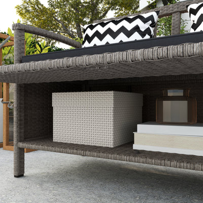 Outsunny 160L Storage Two-Seater Rattan Bench - Grey 