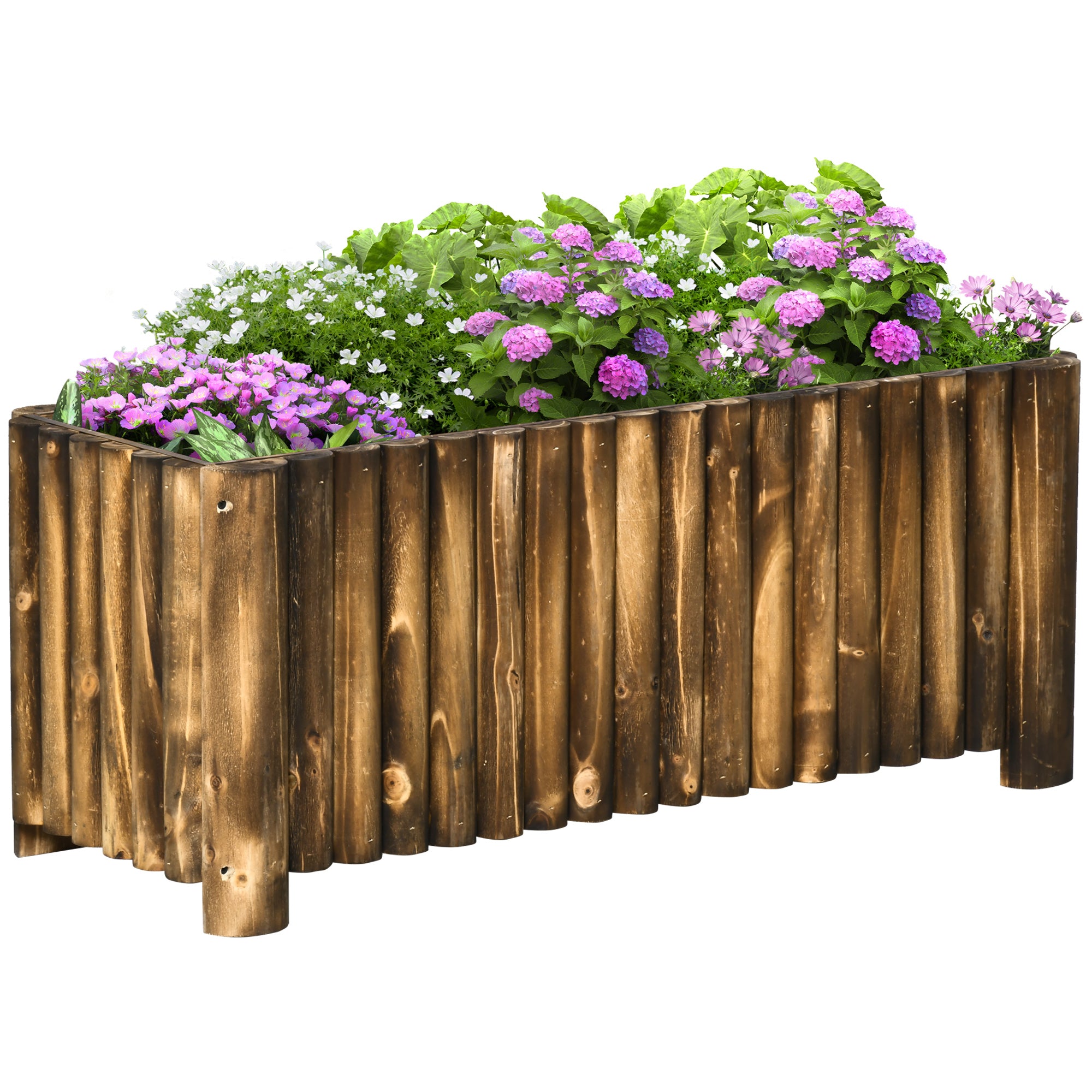 Outsunny 100L Raised Flower Bed Wooden Rectangular Planter Container Box Flower Pot Herb Pot 100L x 38.5W x 40H (cm) 