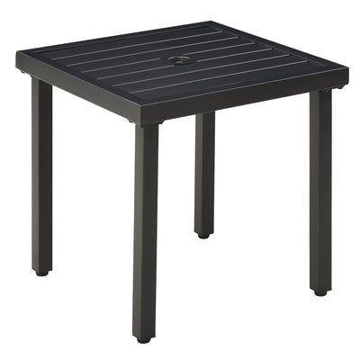 Outsunny Garden Side Table End Table Patio Coffee Table with Umbrella Hole, Steel Frame for Balcony, Black 