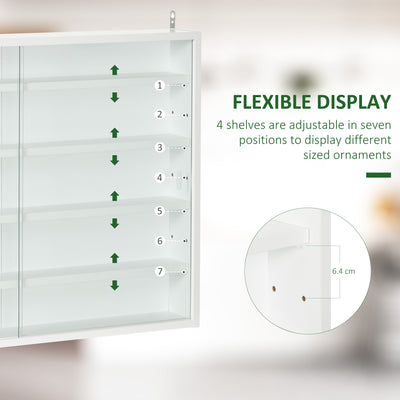 HOMCOM 5-Tier Wall Display Shelf Unit Cabinet w/ 4 Adjustable Shelves Glass Doors Home Office Ornaments 60x80cm White 