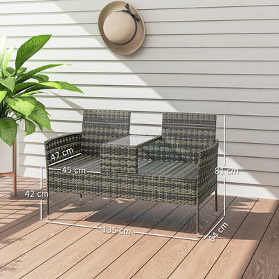 Outsunny Two-Seat Rattan Chair, with Middle Table - Charcoal Grey 