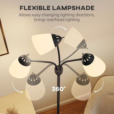 HOMCOM Arc Tree Floor Lamp with 3 Adjustable Rotating Lights and 3000K/4500K/6500K Colour Temperatures, Industrial Standing Lamp with Steel Frame for Bedroom Living Room, 155cm, Black 