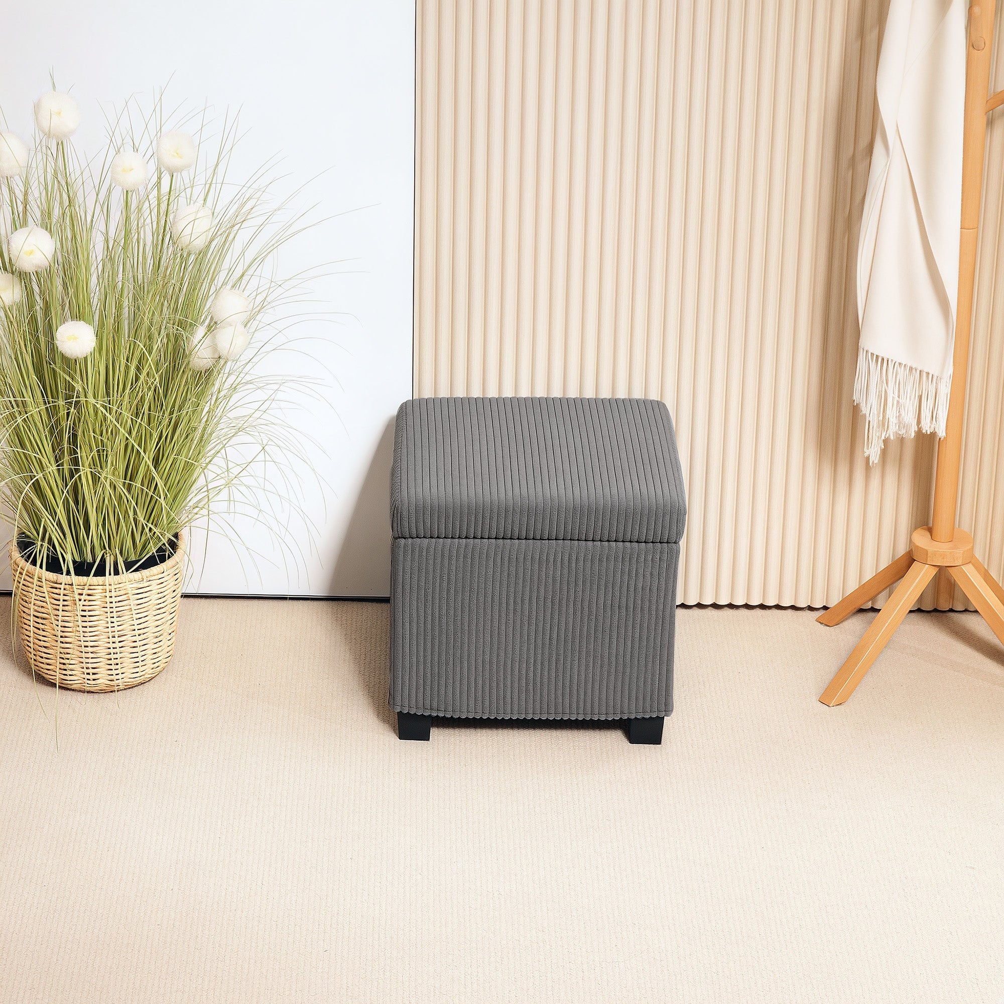 HOMCOM Storage Ottoman Bench, Corduroy Footstool with Removable Lid and Legs, 40cm Storage Chest Box for Living Room, Bedroom, Hallway, Grey 