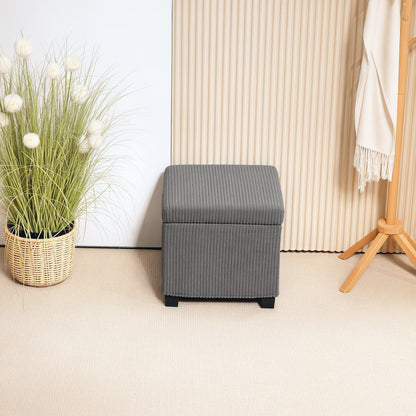 HOMCOM Storage Ottoman Bench, Corduroy Footstool with Removable Lid and Legs, 40cm Storage Chest Box for Living Room, Bedroom, Hallway, Grey 