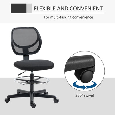 Vinsetto Ergonomic Mesh Standing Desk Chair with Adjustable Footrest Ring and Seat Height Black 