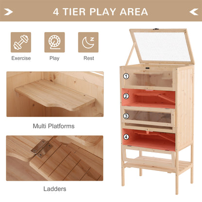 PawHut Wooden Large Hamster Cage, Gerbil Cage 4 Layers with Tall Bottom & Storage Shelf 