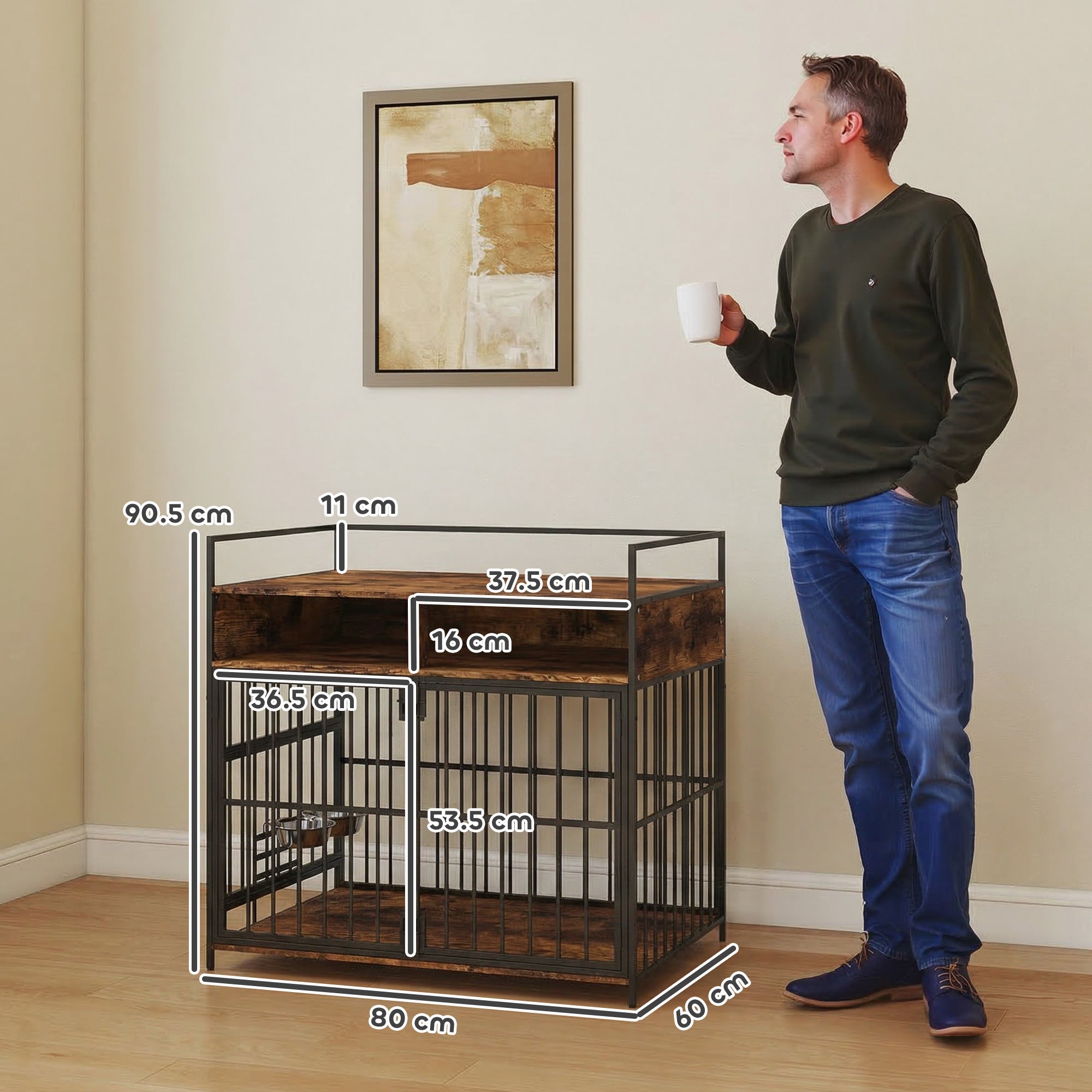 PawHut Dog Crate Furniture, Dog Cage with Rotatable Feeding Station and Storage Shelves, End Side Table Indoor Pet Kenne 