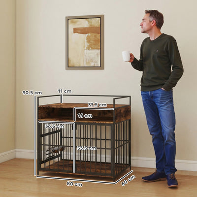 PawHut Dog Crate Furniture, Dog Cage with Rotatable Feeding Station and Storage Shelves, End Side Table Indoor Pet Kenne 