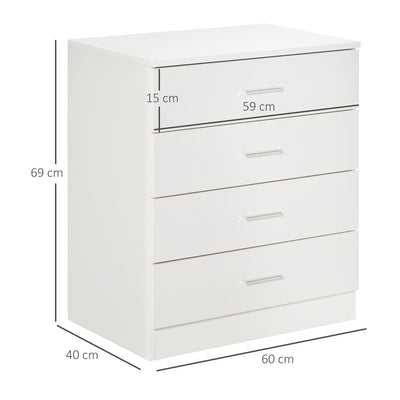 HOMCOM Chest of Drawers, 4 Drawers Storage Cabinet with Metal Rails, Anti-Tip for Playroom, Nursery Room, Hallway, etc 