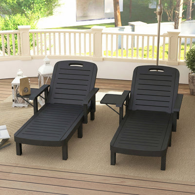 Outsunny Set of 2 Reclining Sun Loungers, 5 Positions Adjustable Outdoor Chaise Lounge Chair with Armrests, Black 