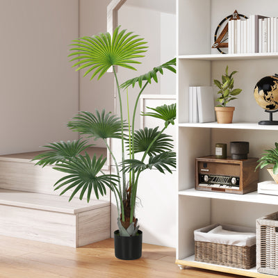 HOMCOM 145cm Artificial Palm Tree, Decorative Artificial Plant with Lifelike PEVA Leaves and Coconut Coir, Fake Tree with Plastic Pot and Flocking for Home Office Decor, Green 