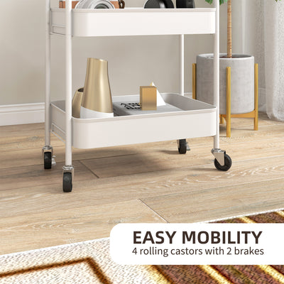 HOMCOM Three-Tier Steel Storage Trolley - White 