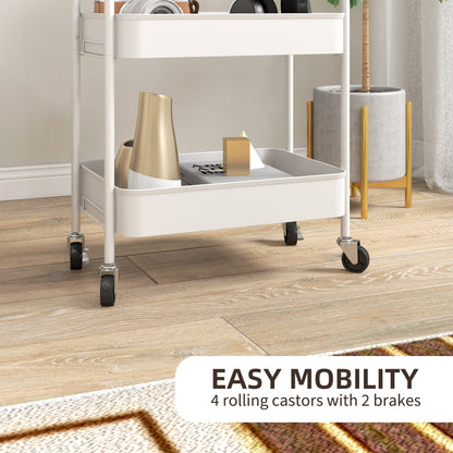 HOMCOM Three-Tier Steel Storage Trolley - White