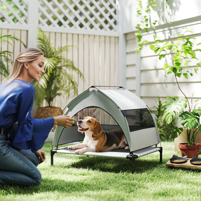PawHut Portable Elevated Dog Bed with Removable Canopy, Cooling Raised Pet Cot for Small Medium Dogs, 76 x 61 x 60 cm 