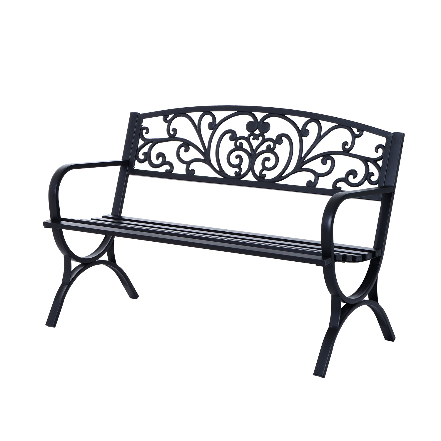 Outsunny 127L x 60W x 85H cm Powder Coated Garden Bench for Patio Backyard, Steel-Black 