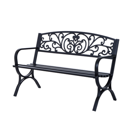 Outsunny 127L x 60W x 85H cm Powder Coated Garden Bench for Patio Backyard, Steel-Black 