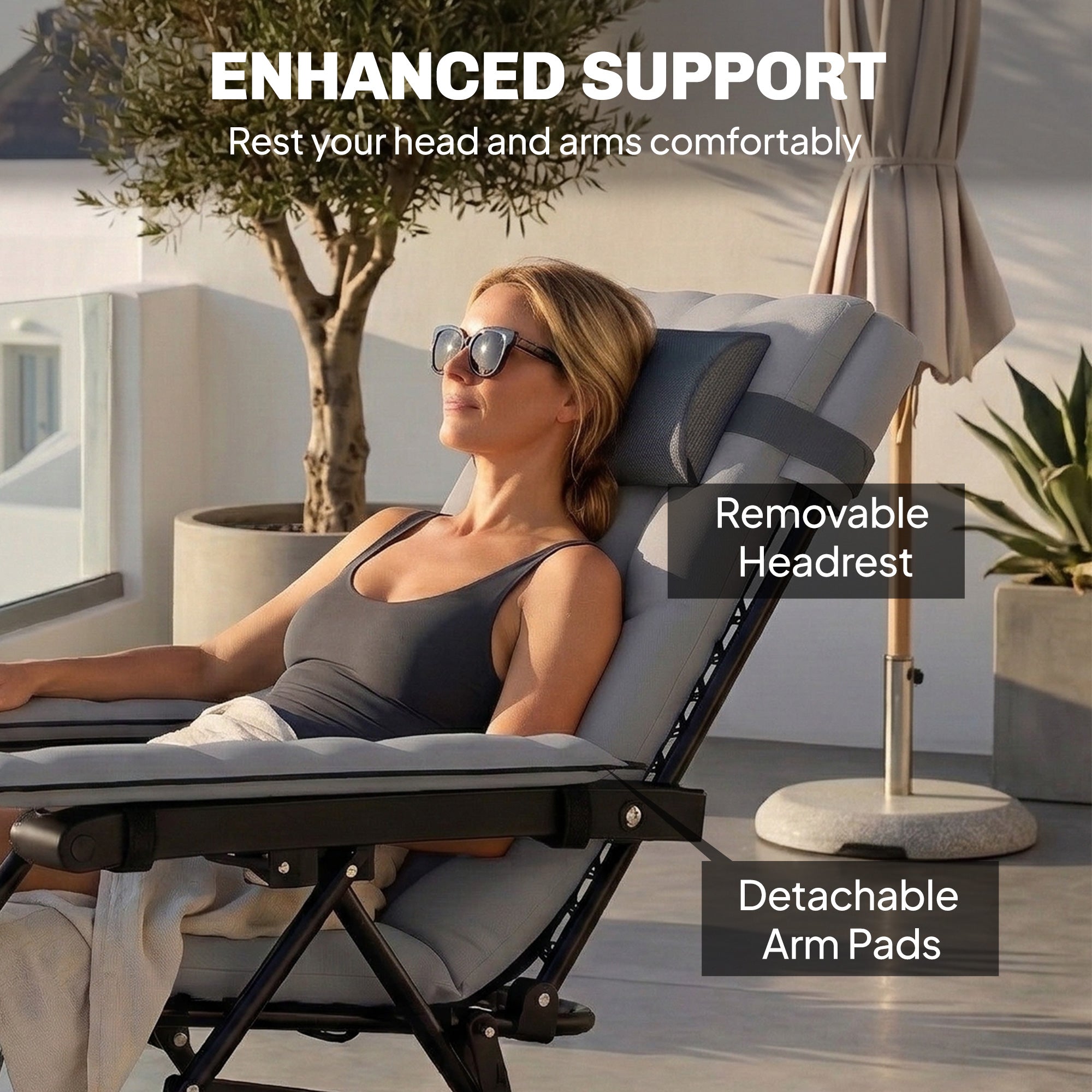 Outsunny Zero Gravity Chair, Folding Sun Lounger Reclining Garden Chair with Arm Pads, Cushion, Cup Holder, Headrest, Light Grey 