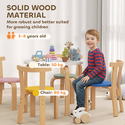 AIYAPLAY 5 Piece Kids Table and Chairs Set, Wooden Toddler Table and Chairs Set for Nursery, Playroom, Classroom, for 3-8 Years 