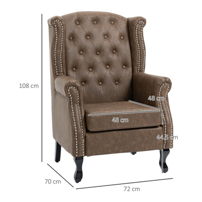 HOMCOM Wingback Accent Chair Tufted Chesterfield-style Armchair with Nail Head Trim for Living Room Bedroom Brown 