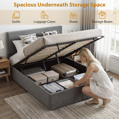 HOMCOM Double Bed Frame Gas Side Lift Under Bed Storage Upholstered Platform Bed Tufted Headboard for 140 x 190 cm Mattress 