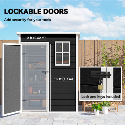 Outsunny 5' x 3' Garden Shed with Floor, Outdoor Storage Shed with Lockable Door, Window and Vent, Black 