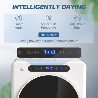 HOMCOM 4kg Vented Tumble Dryer, 1000W Compact Freestanding Front Tumble Dryer with Stainless Steel Tub, Timer, 6 Heat Settings, Small Portable Clothes Dryer, White 