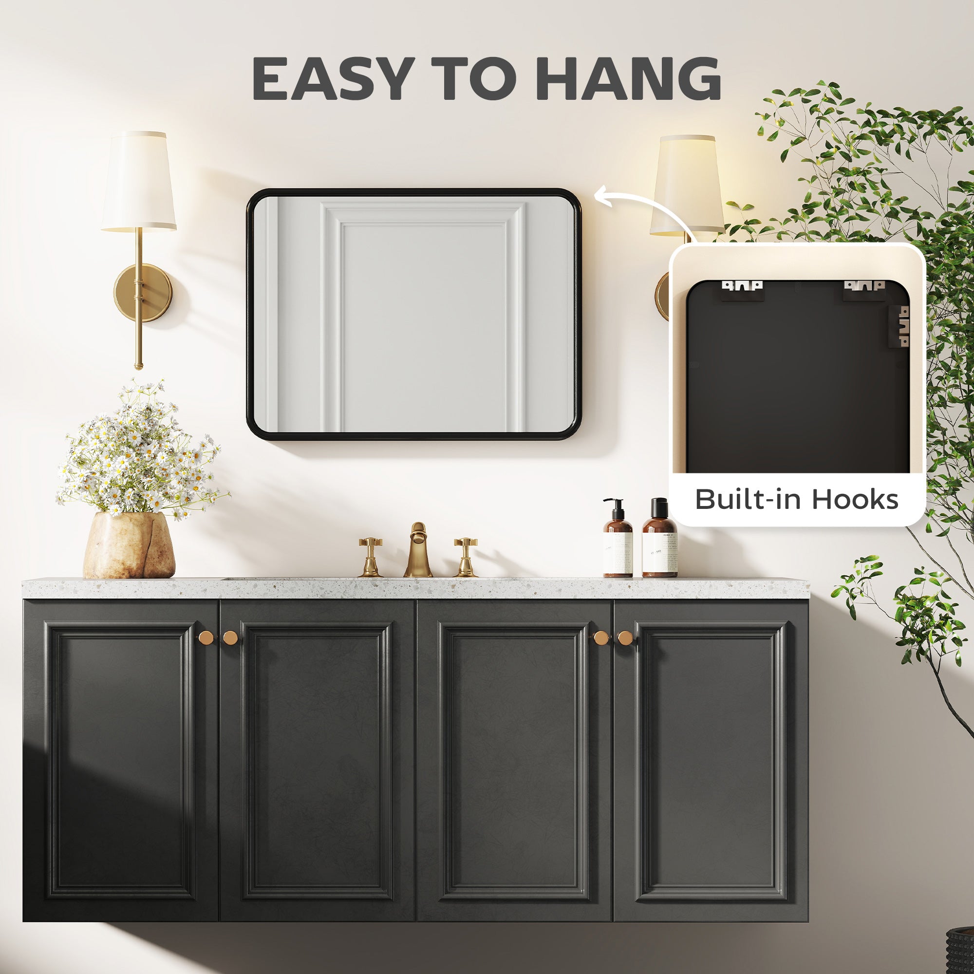 HOMCOM Rectangular Wall Mirror with HD Glass - Black 