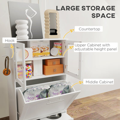 PawHut Dog Feeding Station with 2 Storage Cabinets, 2 Elevated Bowls, Side Hooks, Anti-tip Kit for Water and Feeding Supplies 