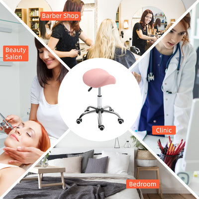 HOMCOM Saddle Stool, Height Adjustable Salon Chair for Massage Spa, Faux Leather, Pink 