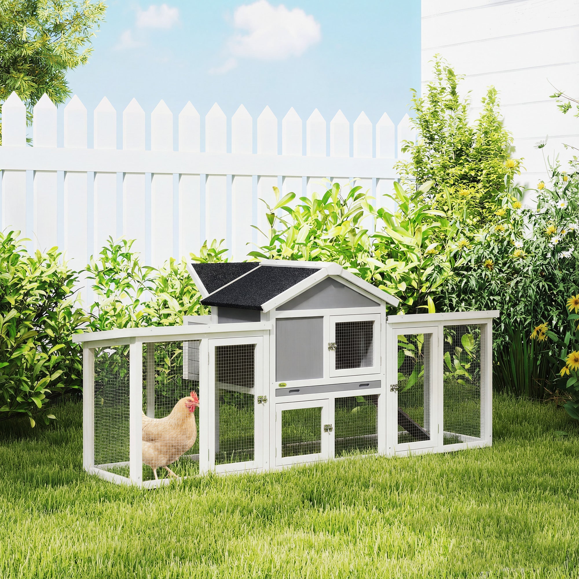 PawHut Large Chicken Coop, Wooden Outdoor Chicken Cage Poultry Hen House with Nesting Box 