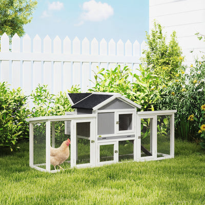 PawHut Large Chicken Coop, Wooden Outdoor Chicken Cage Poultry Hen House with Nesting Box 