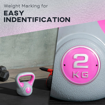 SPORTNOW Kettlebell, 2kg Kettle Bells with Handle for Home Gym Weight Lifting and Strength Training, Pink and Grey 