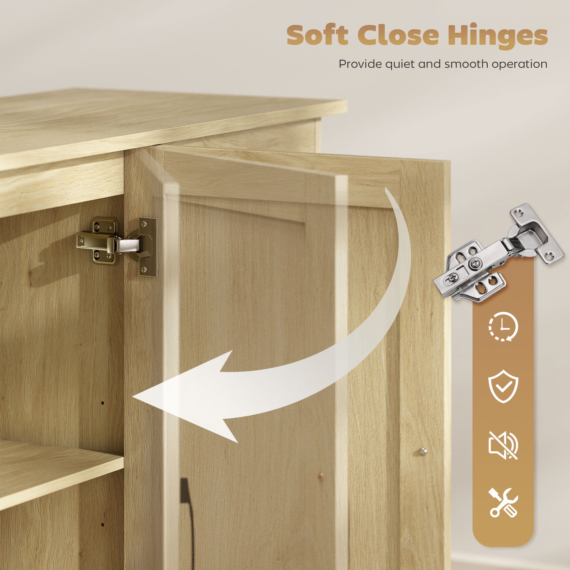 HOMCOM Sideboard with 2 Drawers Modern Storage Cabinet, Kitchen Cupboard with Adjustable Shelf and 3 Doors Natural 