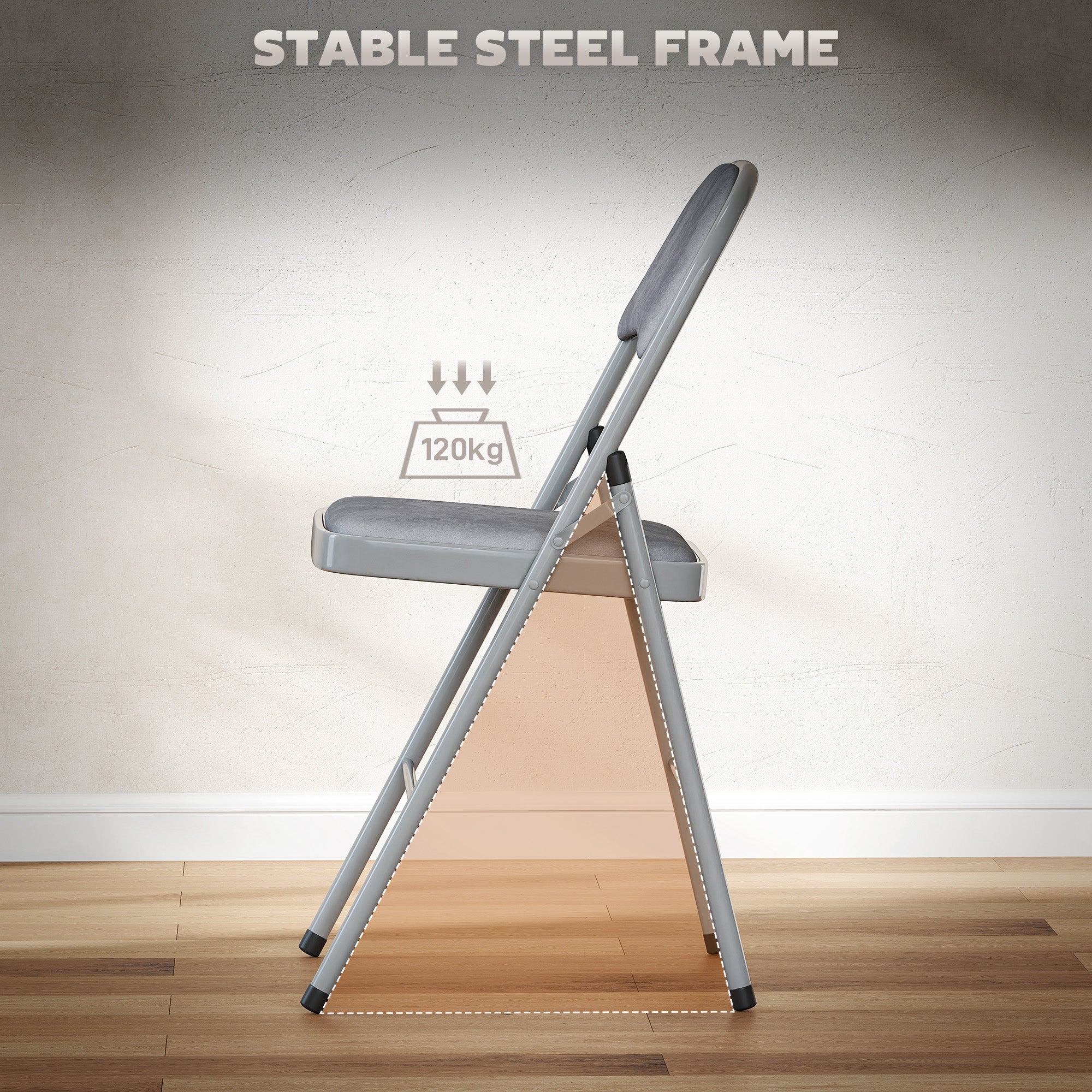 HOMCOM 4 Pack Folding Chairs with Padded Seats, Velvet Portable Party Chairs with Steel Frame, Light Grey 