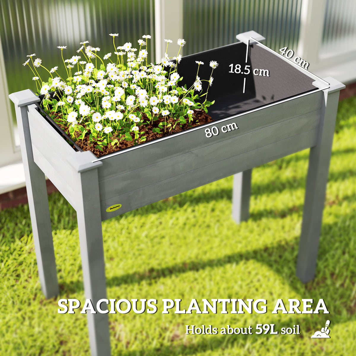 Outsunny Raised Bed for Garden, Wooden Elevated Planter Box with Bed Liner, for Flower Vegetable Herb, Dark Grey 