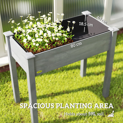 Outsunny Raised Bed for Garden, Wooden Elevated Planter Box with Bed Liner, for Flower Vegetable Herb, Dark Grey 