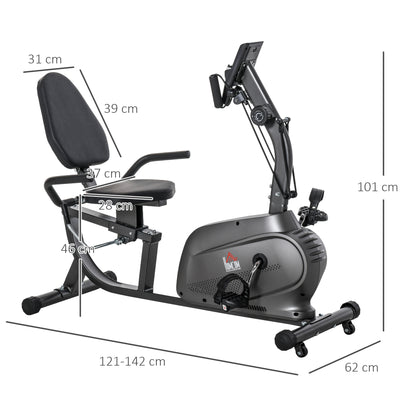 HOMCOM Recumbent Exercise Bike Recovery Exerciser, 8-Level Magnetic Resistance Stationary Bike with Pad Holder, LCD Monitor, for Indoor Cardio Workout, Black 
