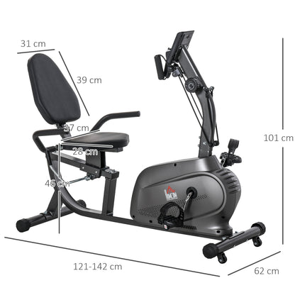 HOMCOM Recumbent Exercise Bike Recovery Exerciser, 8-Level Magnetic Resistance Stationary Bike with Pad Holder, LCD Monitor, for Indoor Cardio Workout, Black 