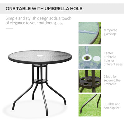 Outsunny 6 Piece Garden Dining Set with Umbrella, Patio Sets with Parasol with 4 Folding Dining Chairs & Round Tempered Glass Table, Black 
