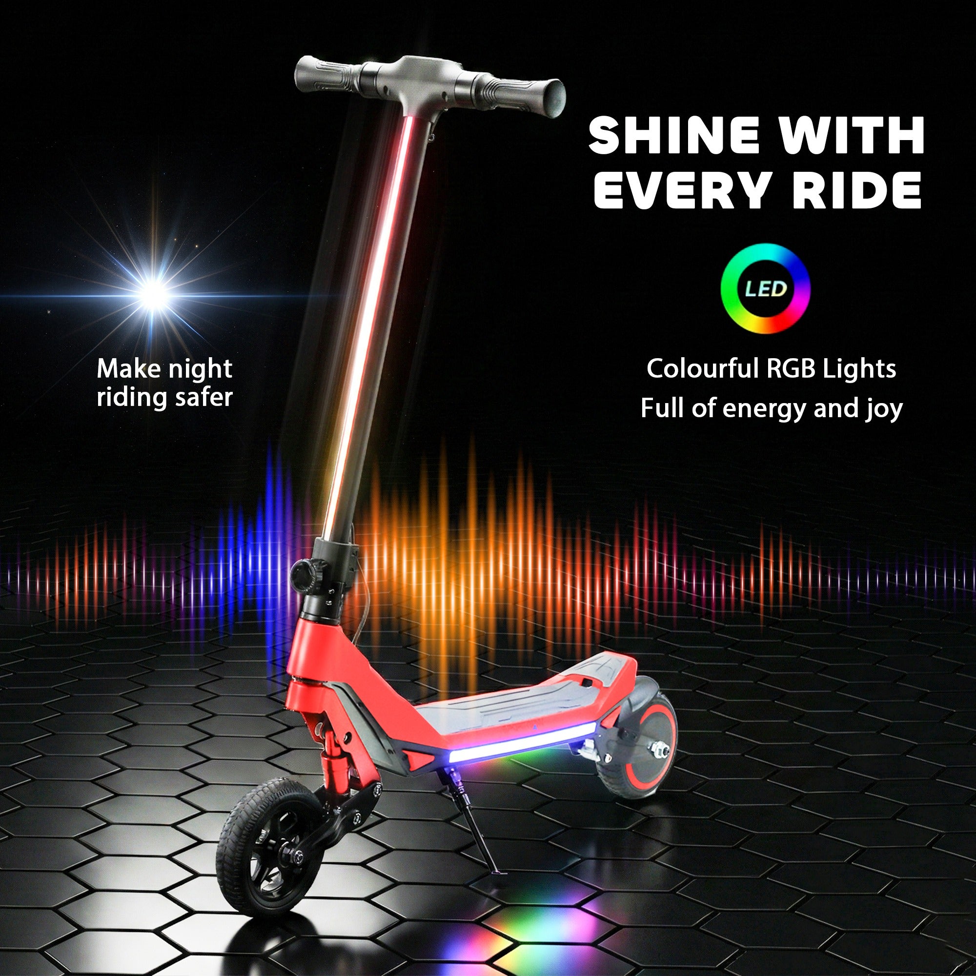 SPORTNOW Electric Scooter for Kids, Foldable E Scooter for Age Age 6+ with LED Display, RGB lights, Up to 16km/h, Red 