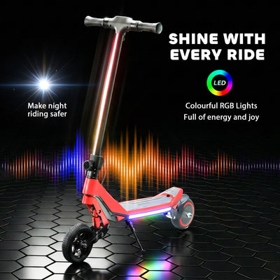 SPORTNOW Electric Scooter for Kids, Foldable E Scooter for Age Age 6+ with LED Display, RGB lights, Up to 16km/h, Red 