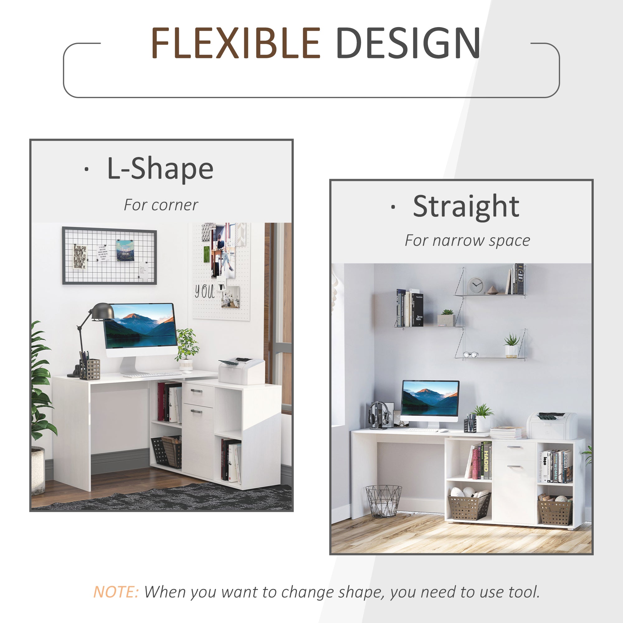 HOMCOM L-Shaped Computer Desk with Storage Compartments, Drawer and Cabinet, Laptop PC Corner Table, Home Office Workstation, 120 x 115 x 76cm, White 