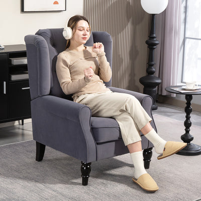 HOMCOM Wingback Accent Chair, Retro Upholstered Button Tufted Occasional Chair for Living Room and Bedroom, Charcoal Grey 