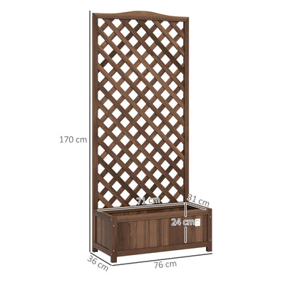 Outsunny 53L Garden Wooden Planter Box with Trellis Free Standing Flower Raised Bed with Lattice for Climbing Plants, 76cm x 36cm x 170cm, Dark Brown 